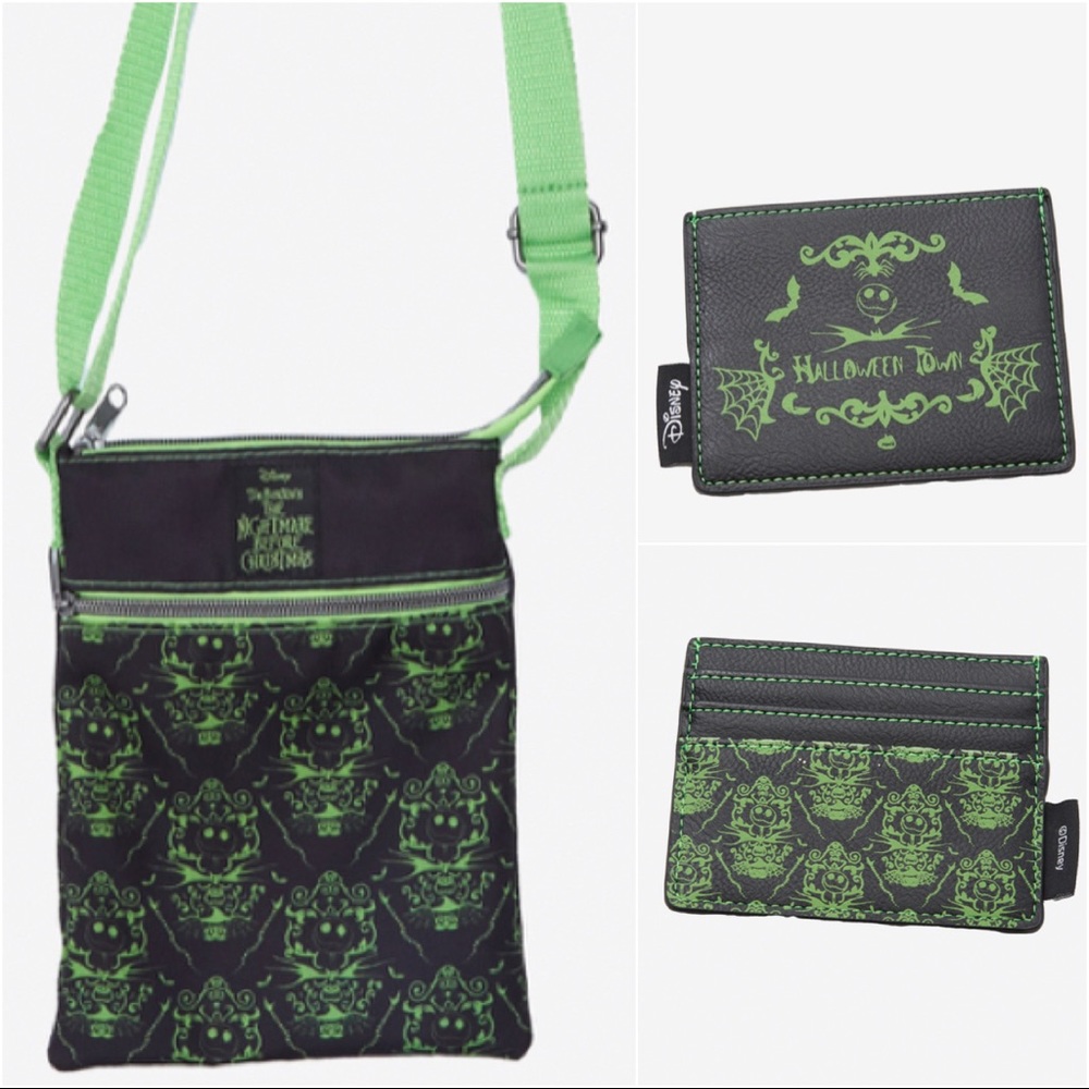 LOUNGEFLY DISNEY THE NIGHTMARE BEFORE CHRISTMAS TOWN CROSSBODY BAG & CARDHOLDER!